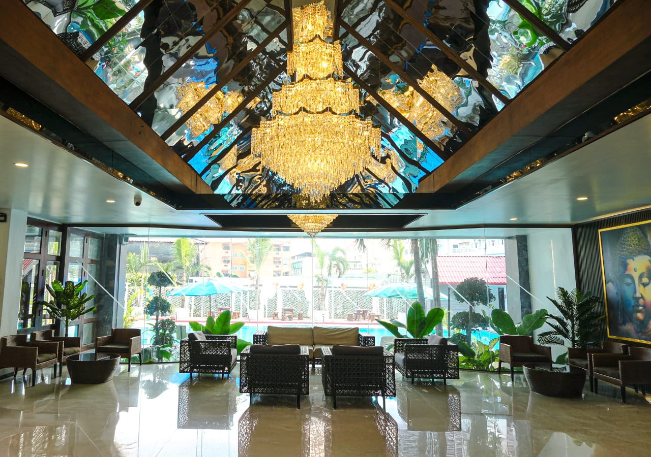 Grand chandelier in the hotel lobby